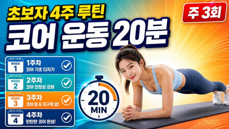 초보자 4주 코어 운동 루틴 (주 3회 · 회당 20분)
